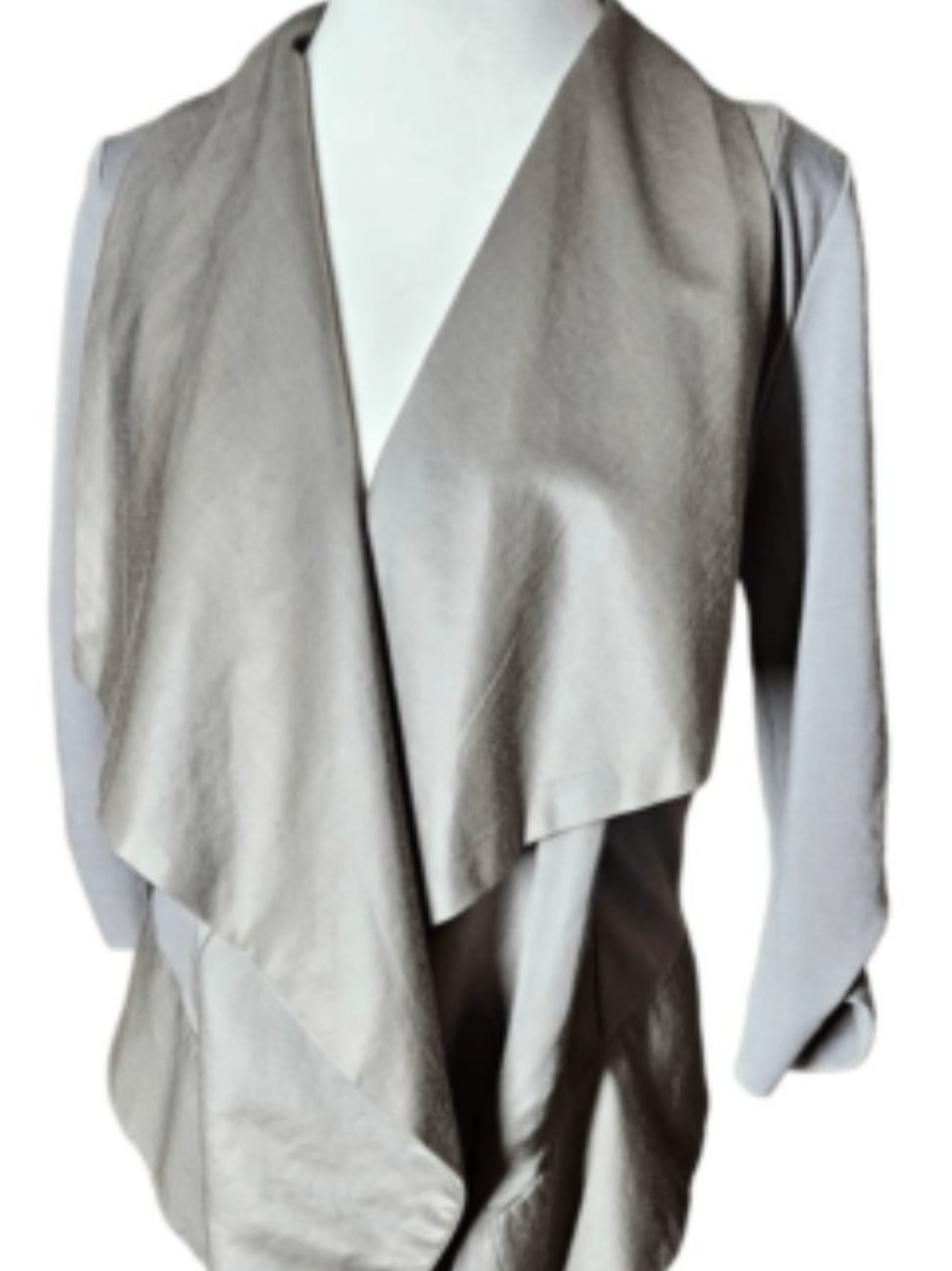 Steve Madden Light Gray Draped Open Front Jacket Matte/Shine 3/4 Sl Tie Front XL